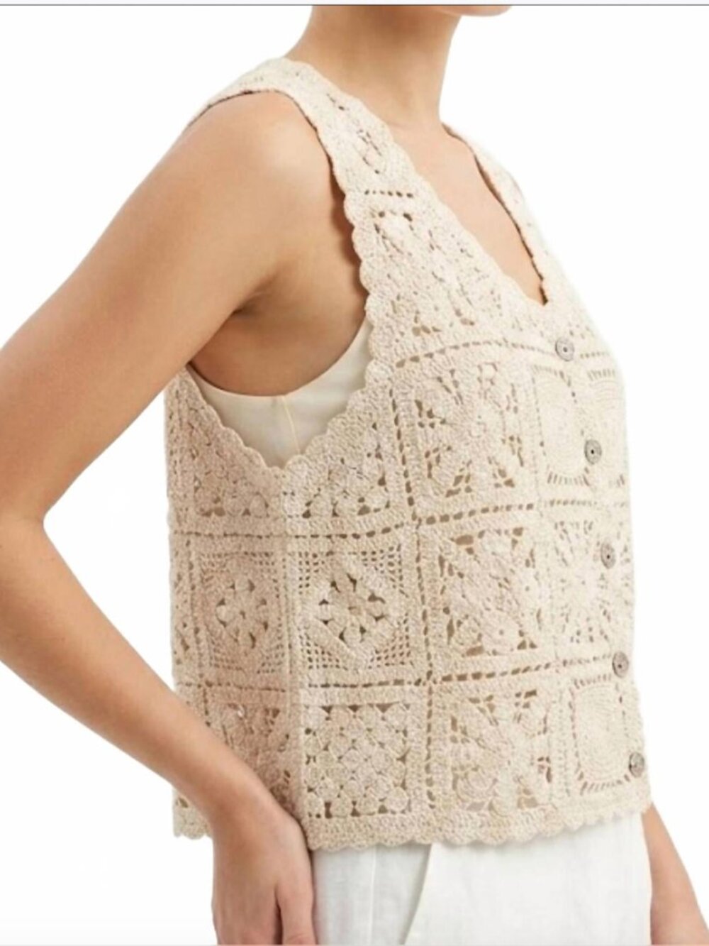 POL | Crochet Sunbust Cropped Vest | Cotton Boho light Granola | Small